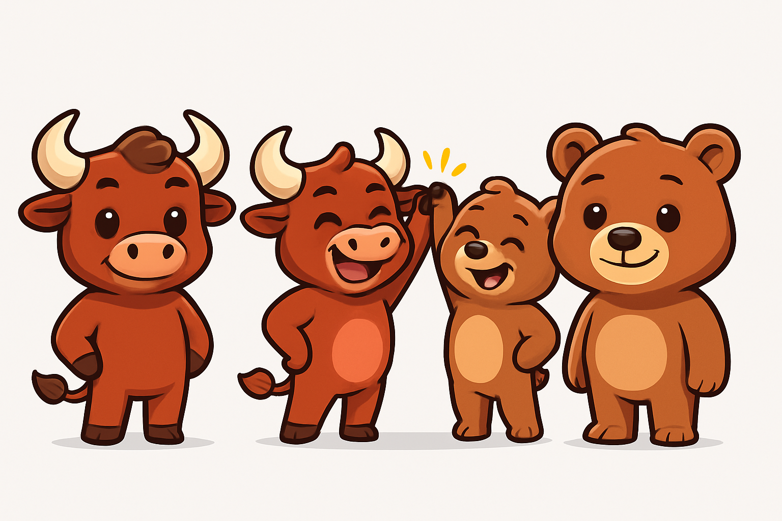 BearBull mascots working at a computer